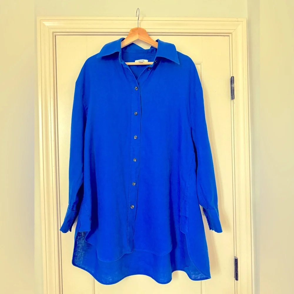 COS Blue Linen Oversized Button Down - Picture 1 of 6